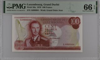 Luxembourg 100 Francs 1970 P 56 A Gem Unc Pmg 66 Epq