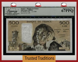 Tt Pk 156g 1988 - 90 France Banque 500 Francs Pascal Lcg 67 Ppq Gem
