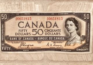 1954 Bank Of Canada $50 Dollar Devil’s Face Banknote: Coyne/towers (circulated)