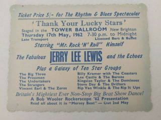 Jerry Lee Lewis The Big Three Kingsize Taylor Mersey Beat Ticket 1962 Merseybeat