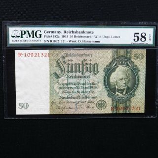 1933 Germany,  Reichsbanknote,  50 Reichsmark,  Pick 182a,  Pmg 58 Epq