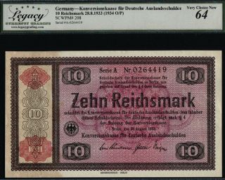 Tt Pk 208 1930 Germany 10 Reichsmark Design Lcg 64 Very Choice