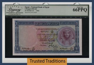 Tt Pk 30 1952 - 60 Egypt Central Bank 1 Pound Tutankhamen Lcg 66 Ppq Gem