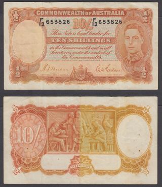 Australia 10 Shillings Nd 1938 (vf) Banknote P - 25a Kgvi Blended Color