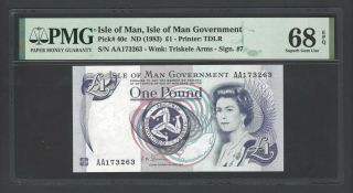 Isle Of Man One Pound Nd (1983) P40c Uncirculated Grade 68