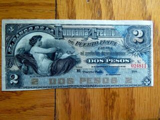 Uncirculated Dominican Republic Banknote 2 Pesos,  P.  S104 1880 (compañía De