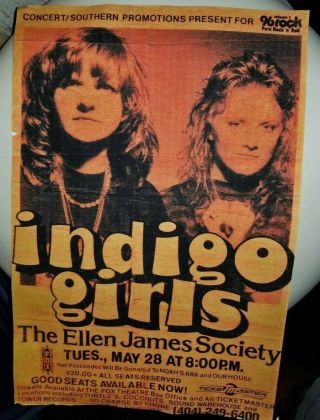 Indigo Girls,  Ellen James Society 1992 Atlanta Fox Theatre Poster Rites Tour