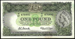 Nd (1961 - 65) Australia £1 Pound Banknote Hj/67 875490 Gvf P - 34a