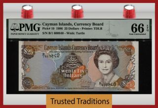 Tt Pk 19 1996 Cayman Islands 25 Dollars Queen Elizabeth Ii Pmg 66 Epq Gem Unc