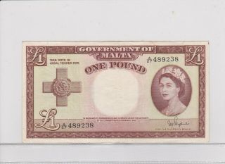 Malta 1 Pound P.  24b - 1949 (1954) Pick 24b Queen Elizabeth Ii.  Note -,