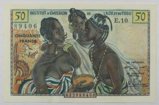 French West Africa Togo 50 Francs 1956 P - 45.  Xf/au.  Epq