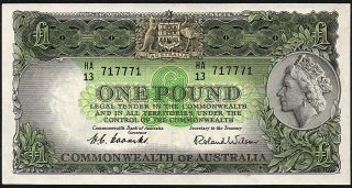 Nd (1961 - 65) Australia £1 Pound Banknote Ha/13 717771 Gvf P - 34a