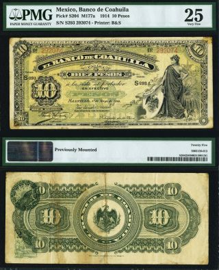1100: M177a - Banco De Coahuila 10 Pesos - 1.  5.  1914 - Pmg Vf20