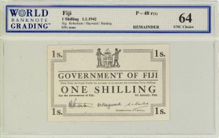 Fiji 1 Shilling Currency Banknote 1942 Cu