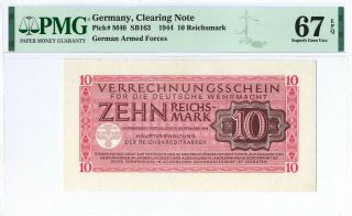 Germany 10 Reichsmark Pm40 1944 Pmg 67 Epq No Serial Number