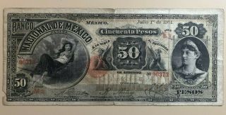 1901 $50 Fify Peso El Banco Nacional De Mexico - " La Siesta " Woman In Hammock