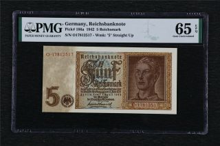 1942 Germany Reichsbanknote 5 Reichsmark Pick 186 Pmg 65epq Gem Unc