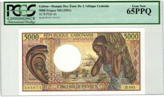 Gabon 5000 Francs 1991 P6b Pcgs Currency Gem Unc 65ppq