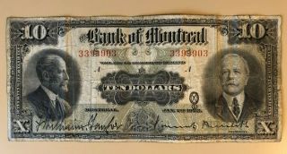1923 $10 Ten Dollars Bank Of Montreal Large Size Note