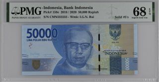 Indonesia 50000 Rupiah 2016/ 2020 P 159 E Solid 555555 Gem Unc Pmg 68 Epq