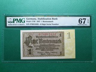 1937 Germany 1 Rentenmark P 137b Pmg 67 Epq Unc " Top Pop "