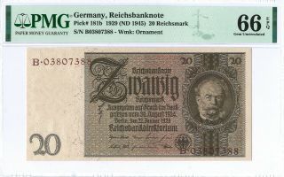 Germany 20 Reichsmark P181b 1929 Pmg 66 Epq S/n B03807388