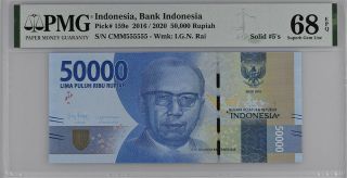 Indonesia 50000 Rupiah 2016/ 2020 P 159 D Solid 555555 Gem Unc Pmg 68 Epq