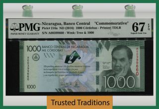 Tt Pk 216a 2016 Nicaragua Banco Central 1000 Cordobas Pmg 67 Epq Gem Unc