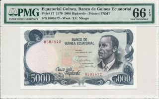 Banco De Guinea Ecuatorial Equatorial Guinea 5000 Bipkwele 1979 Pmg 66epq
