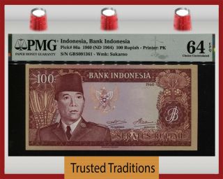 Tt Pk 86a 1960 Indonesia 100 Rupiah Bold Colors Pmg 64 Epq Choice Uncirculated