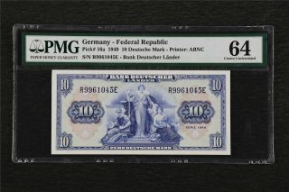 1949 Germany - Federal Republic 10 Deutsche Mark Pick 16a Pmg 64 Gem Unc