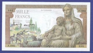 1000 Francs 1942 Gem Uncirculated Banknote From France.  No Pinholes.