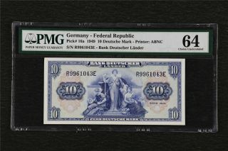 1949 Germany - Federal Republic 10 Deutsche Mark Pick 16a Pmg 64 Choice Unc