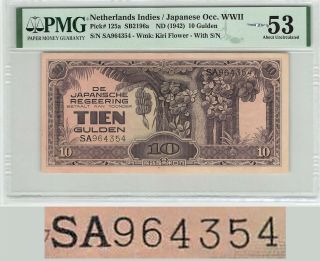 Netherlands Indies 10 Gulden 1942 Indonesia Pick 125a Pmg Choice Uncirculated 53