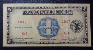 Chile Banknote 1 Peso (1/10 Condor) Pick 88a Vf 1932 - Series G1