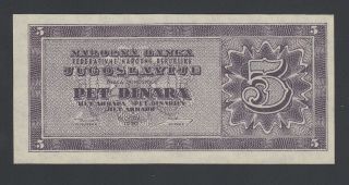 Yugoslavia 5 Dinara 1950 Au - Unc P.  67r,  Banknote,  Uncirculated