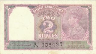 British India 2 Rupees Currency Banknote 1937 Xf/au
