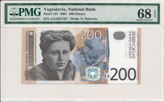 National Bank Yugoslavia 200 Dinara 2001 Prefix Aa Pmg 68epq