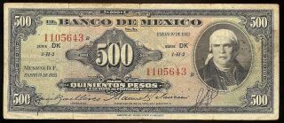 Mexico P - 51d Banco De Mexico 500 Pesos Dk,  19.  1.  1953 F