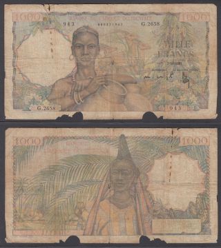French West Africa 1000 Francs 1951 (g - Vg) Banknote P - 42