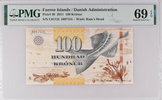 Faeroe Islands 100 Kronur 2011 P 30 Gem Unc Pmg 69 Epq Nr