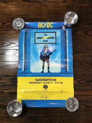 Vintage 1986 Acdc Who Made Who Tour Queensryche Poster Show Rare August 6th