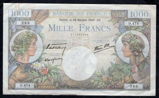 1000 Francs Commerce Et Industrie 1940 Crispy Fine