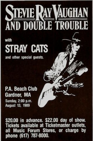 Stevie Ray Vaughan 1989 In Step Tour 1st Printing Concert Poster / Stray Cats