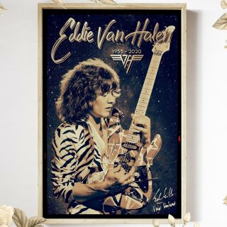 Eddie Van Halen 1984 Tiger Jacket Autographed Reprint Tribute Poster B&w 24x36