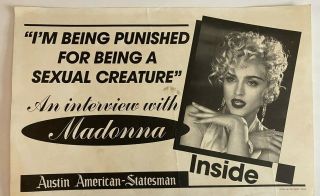 Madonna Poster 1990s Austin American Statesman Promotional Rack 11 " X 17 " Rare