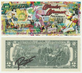Usa United States 2 Dollars 2019 Unc Pop Art Signed Banknote Wonder Woman