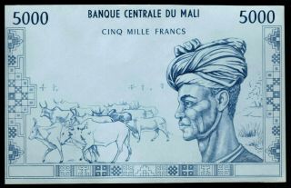 Mali 5000 Francs Nd (1972) Proof Print On Blue Specimen Paper P.  14