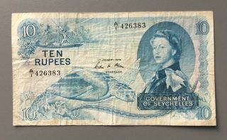 Seychelles Scarce 10 Rupees (1974) Banknote P15b A/i426383