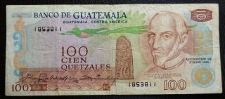 Guatemala Banknote 100 Quetzales,  P.  64 (?) Vf 1980